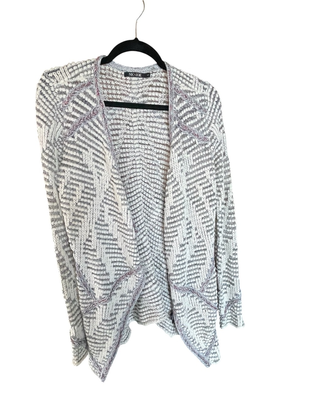 NIC+ZOE Gray, White and Light Purple Open-Front Knit Cardigan